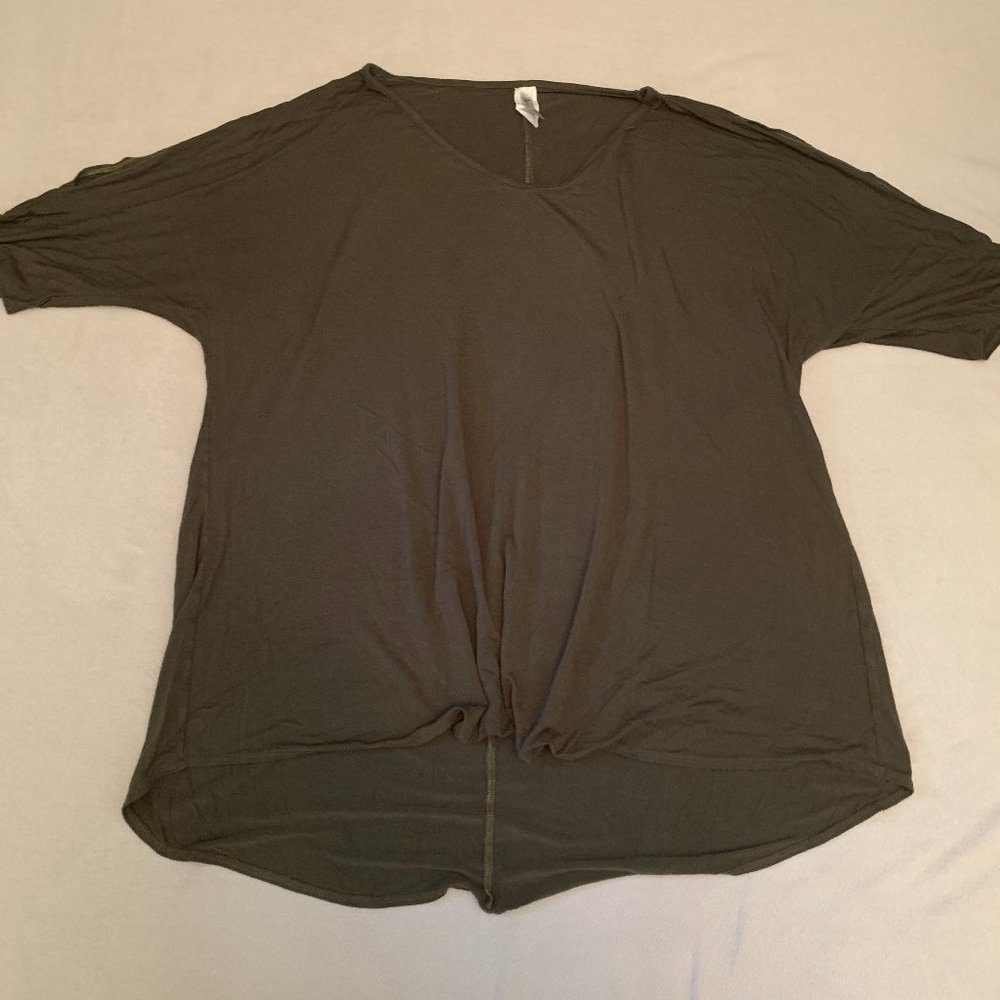 Hi-Low Cold Shoulder Army Green Shirt